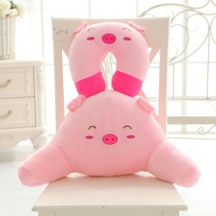 安康 社区工厂毛绒玩具 粉色小猪U型护颈腰靠+颈枕套装